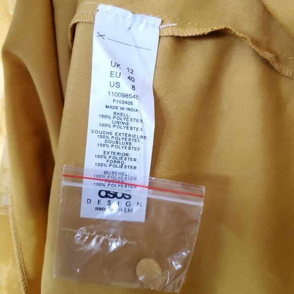 Asos Design High Neck Long Sleeve Mini Dress Mustard Gold Yellow US 8 - Picture 3 of 10
